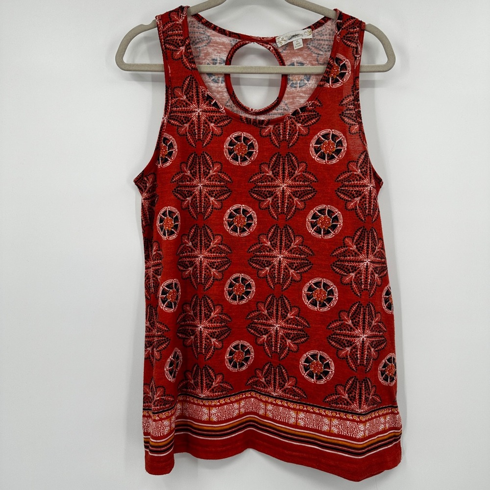 Weekend‎ Suzanne Betro Womens XL Medallion Keyhole Back Tank Top Boho Ethnic
